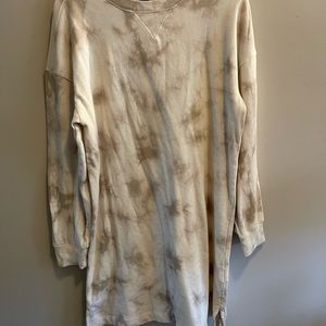 Size M Long Sleeved Tan and White Tie-die Sweatshirt Dress from Old Navy